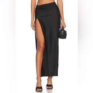 Lioness Black Maxi Slip Skirt with Slit new xs s